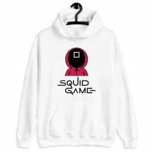 BLUZA Męska z KAPTUREM Biała SQUID GAMES Wzory - M