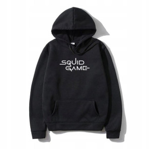 BLUZA Męska z KAPTUREM Czarn SQUID GAMES Wzory - M