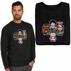 MĘSKA Bluza CZARNA MiX Wzory STRANGER THINGS - S
