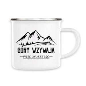 Kubek STALOWY Biały Emaliowany GÓRY WZYWAJĄ 01