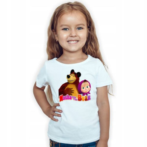 Dziecięcy T-shirt Biały Wzory Bajki Rozm. 146-152