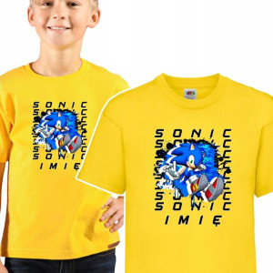 KOSZULKA DZIECIĘCA Własne IMIĘ Wzory SONIC 122 cm