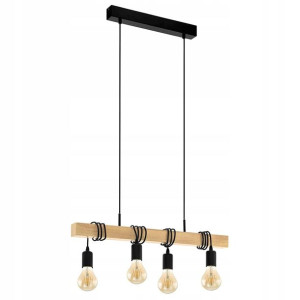 Lampa Sufitowa Wisząca Metal Z Drewnem Loft Line
