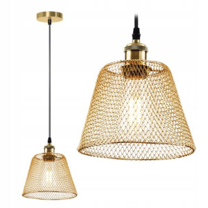 Lampa Sufitowa Wisząca Metalowa Złota Siatka