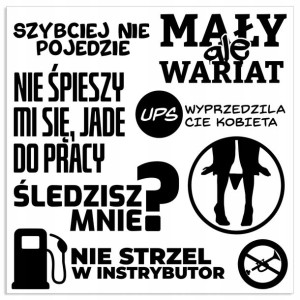 ZESTAW 8 Naklejek na SAMOCHÓD Śmieszne WZORY 30x30