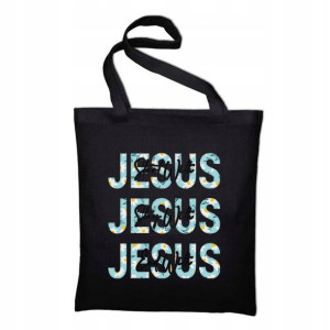 TORBA Shopper Czarna na zakupy ECO RELIGIJNY wzór
