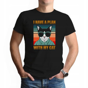 Koszulka MĘSKA XL Czarna Prezent CRAZY CAT 04