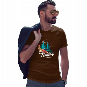 Koszulka T-SHIRT M Męski Czekoladowy FISHING 01
