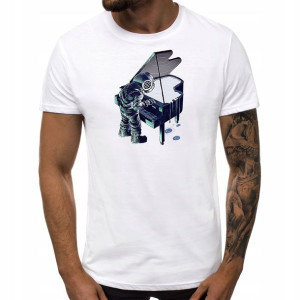 KOSZULKA T-shirt Męski Biały M SPACE PIANO 01