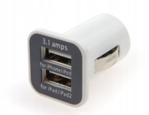 Ładowarka samochodowa 2xUSB biała 3.1A 12/24V