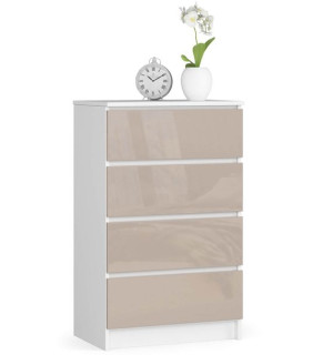 Komoda do salonu K 60 cm 4 szuflady - biała-cappuccino połysk