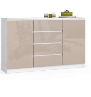 Komoda do salonu K 160 cm 2 drzwi 4 szuflady - biała-cappuccino połysk