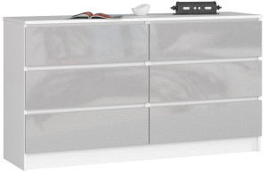 Komoda K 140 Cm 6 Szuflad Metalik Akryl Wysoki Połysk