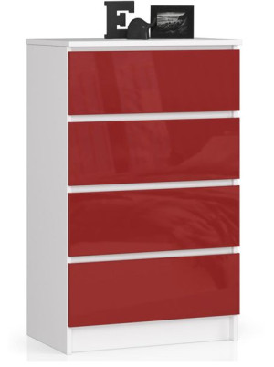 Komoda K 60 Cm 4 Szuflady Akryl Czerwony Wysoki Połysk