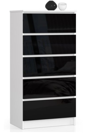 Komoda K 60 Cm 5 Szuflad Akryl Czarny Wysoki Połysk