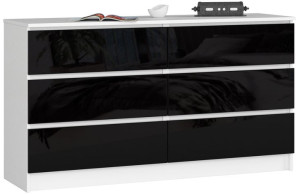 Komoda K 140 Cm 6 Szuflad Akryl Czarny Wysoki Połysk