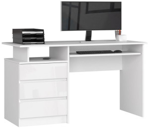 Biurko Clp 135 Cm Białe Akryl Wysoki Połysk Wolnostojące