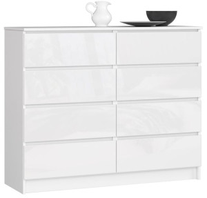 Komoda K 120 Cm 8 Szuflad Akryl Biała Wysoki Połysk