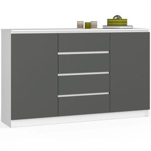 Komoda K 160 cm 2 drzwi 4 szuflady - biała-grafit szary