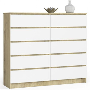 Komoda do salonu K 140 cm 10 szuflad - dąb artisan-biała