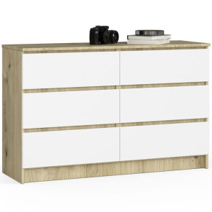 Komoda do salonu K 120 cm 6 szuflad - dąb artisan-biała