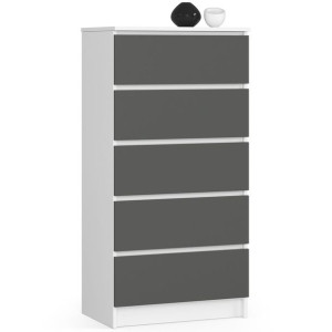 Komoda do salonu K 60 cm 5 szuflad - biała-grafit szary