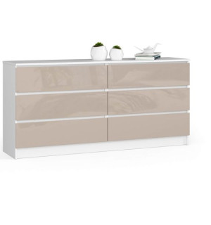 Komoda do salonu K 160 cm 6 szuflad - biała-cappuccino połysk