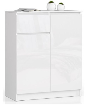 Komoda K 80 Cm 2 Drzwi 1 Szuflada Biała / Biały Połysk