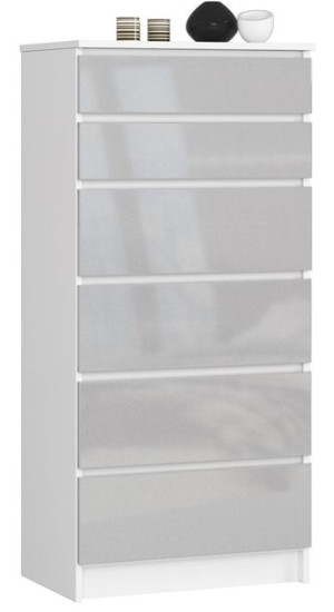 Komoda K 60 Cm 6 Szuflad Biała / Metalik Połysk