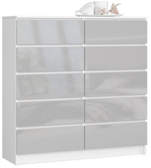 Komoda K 120 Cm 10 Szuflad Biała / Metalik Połysk