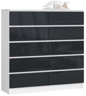 Komoda K 120 Cm 10 Szuflad Biała / Grafit Połysk
