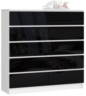 Komoda K 120 Cm 10 Szuflad Biała / Czarny Połysk