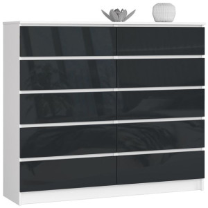 Komoda K 140 Cm 10 Szuflad Biała / Grafit Połysk