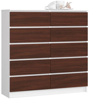 Komoda K 120 Cm 10 Szuflad Biała / Wenge