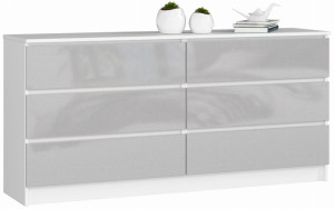 Komoda K 160 Cm 6 Szuflad Biała / Metalik Połysk