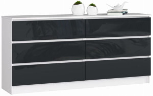 Komoda K 160 Cm 6 Szuflad Biała / Grafit Połysk
