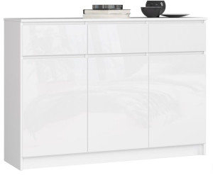 Komoda K 140 Cm 3 Drzwi 3 Szuflady Biała / Biały Połysk
