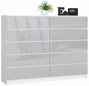 Komoda K 160 Cm 10 Szuflad Biała / Metalik Połysk