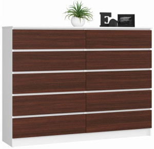 Komoda K 160 Cm 10 Szuflad Biała / Wenge