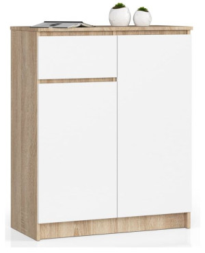 Komoda K 80 Cm 2 Drzwi 1 Szuflada Dąb Sonoma / Biała