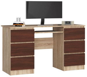 Biurko Komputerowe A-11 135 Cm 6 Szuflad Sonoma / Wenge