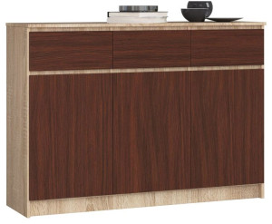 Komoda K 140 Cm 3 Drzwi 3 Szuflady Sonoma / Wenge