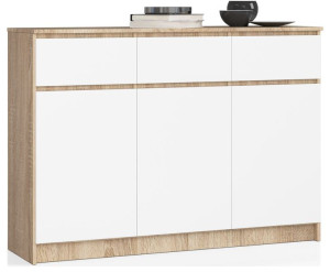 Komoda K 140 Cm 3 Drzwi 3 Szuflady Sonoma / Białe