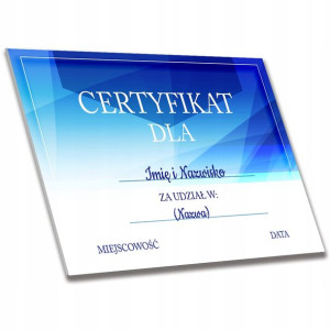 Certyfikat Dyplom Płyta PCV Udział PERSONALIZOWANY