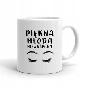 Kubek Biały Śmieszny Wzór Piękna Młoda LASHES