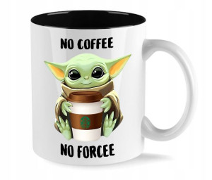 Kubek Biały Wnętrze CZARNE wzór BABY YODA 01