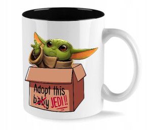 Kubek Biały Wnętrze CZARNE wzór BABY YODA 11