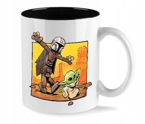 Kubek Biały Wnętrze CZARNE wzór BABY YODA 15