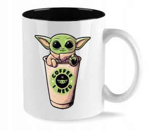 Kubek Biały Wnętrze CZARNE wzór BABY YODA 24
