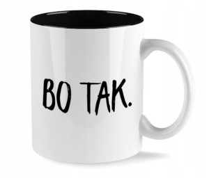 Kubek Biały Wnętrze CZARNE wzór BO TAK 01